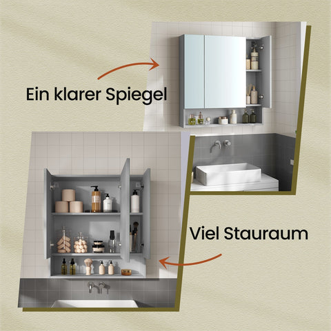 Rootz Bathroom Cabinet with 3 Doors - Mirror Cabinet - Bathroom Storage - Space-Saving Design - 16.5cm x 70cm x 75cm