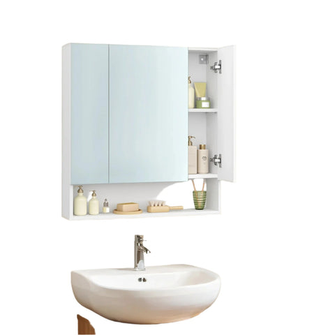 Rootz Bathroom Cabinet - Mirror Cabinet - 3 Door Bathroom Storage - Space Saver - 16.5cm x 70cm x 75cm