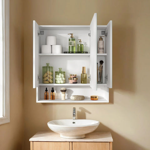 Rootz Bathroom Cabinet - Mirror Cabinet - 3 Door Bathroom Storage - Space Saver - 16.5cm x 70cm x 75cm