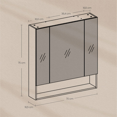 Rootz Bathroom Cabinet - Mirror Cabinet - 3 Door Bathroom Storage - Space Saver - 16.5cm x 70cm x 75cm