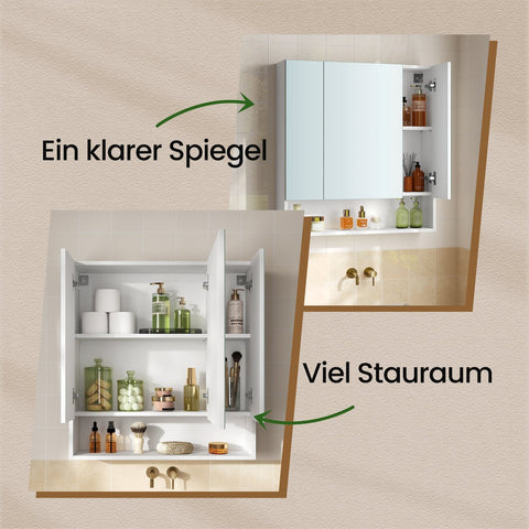 Rootz Bathroom Cabinet - Mirror Cabinet - 3 Door Bathroom Storage - Space Saver - 16.5cm x 70cm x 75cm