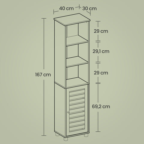 Rootz Bathroom Cabinet - Bathroom Shelf - High Cabinet - Space Saving - 40cm x 30cm x 167cm