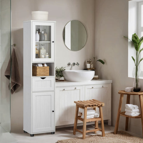 Rootz Tall Bathroom Cabinet - Storage Cabinet - Wooden Cupboard - Space-Saving Design - 40x30x165cm