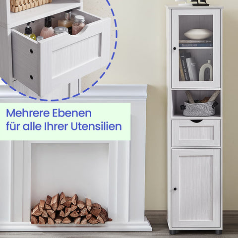 Rootz Tall Bathroom Cabinet - Storage Cabinet - Wooden Cupboard - Space-Saving Design - 40x30x165cm