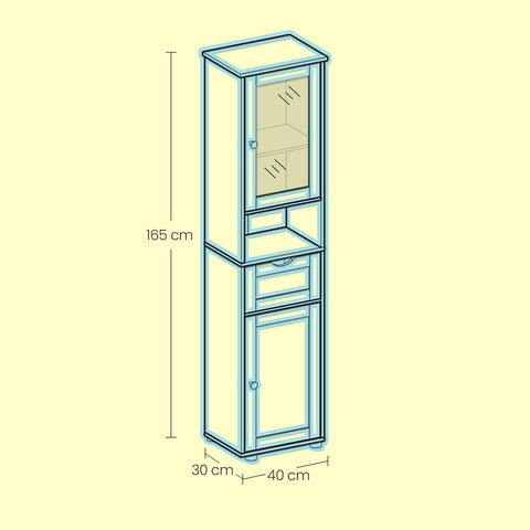 Rootz Tall Bathroom Cabinet - Storage Cabinet - Wooden Cupboard - Space-Saving Design - 40x30x165cm