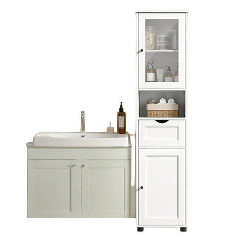 Rootz Tall Bathroom Cabinet - Storage Cabinet -  White Unit - Maximizes Space - 30 x 40 x 165 cm
