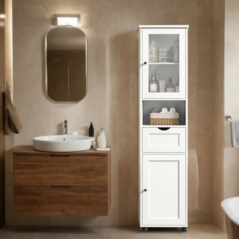 Rootz Tall Bathroom Cabinet - Storage Cabinet -  White Unit - Maximizes Space - 30 x 40 x 165 cm