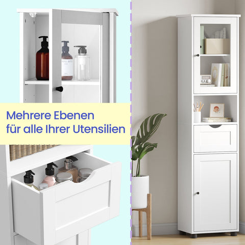 Rootz Tall Bathroom Cabinet - Storage Cabinet -  White Unit - Maximizes Space - 30 x 40 x 165 cm