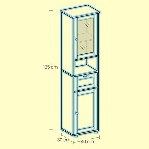 Rootz Tall Bathroom Cabinet - Storage Cabinet -  White Unit - Maximizes Space - 30 x 40 x 165 cm