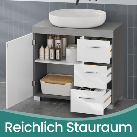 Rootz Bathroom Sink Cabinet - Bath Cabinet - Storage Unit - 3 Large Drawers - MDF Quality - 30x70x64cm