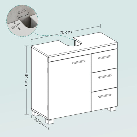 Rootz Bathroom Sink Cabinet - Bath Cabinet - Storage Unit - 3 Large Drawers - MDF Quality - 30x70x64cm