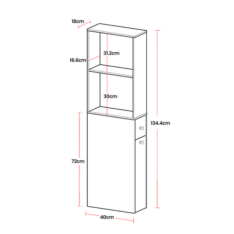 Rootz Bathroom Cabinet - Tall Cabinet - Narrow Bathroom Storage - Space-Saving - 40cm x 18cm x 134.4cm - Classical White Chipboard