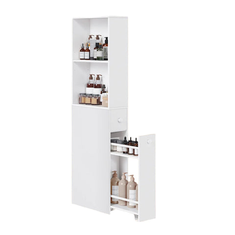 Rootz Bathroom Cabinet - Tall Cabinet - Narrow Bathroom Storage - Space-Saving - 40cm x 18cm x 134.4cm - Classical White Chipboard