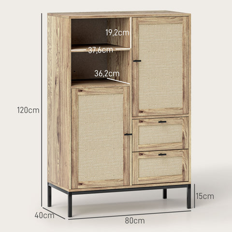 Rootz Storage Cabinet - Flexible Chest - Drawers - Adjustable Shelves - Rattan Doors - Easy Cleaning - 80W x 40D x 120H cm