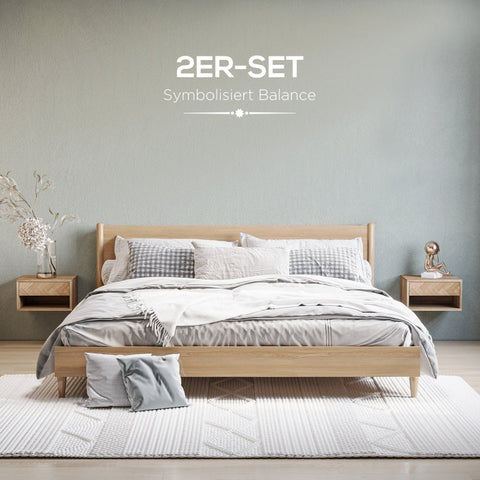 Rootz Set of 2 Bedside Tables - Nightstands - Bedside Cabinets - Floating Design - Drawer & Open Shelf - Wood Look - 37cm x 32cm x 21cm