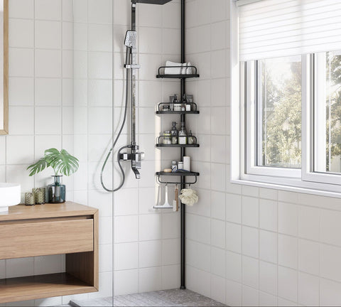 Rootz Shower Shelf - Bathroom Organizer - Shower Rack - Height Adjustable - 35x25x(85-305)cm - Steel & PP Plastic - Black