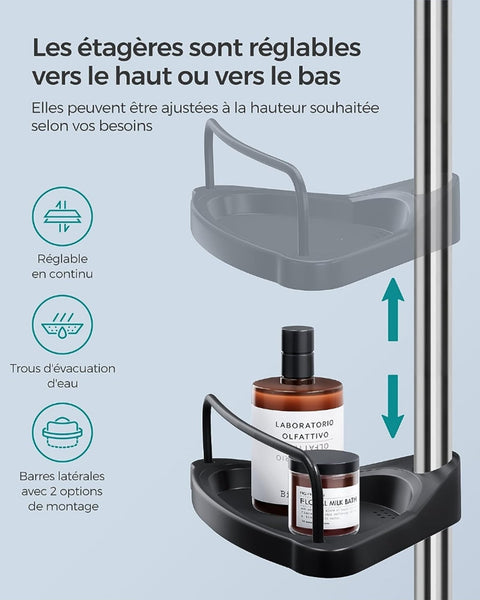 Rootz Shower Shelf Organizer - Bathroom Caddy - Storage Rack - Stainless Steel - Space Saving - Easy Installation - 24cm x 34cm x (95-300)cm