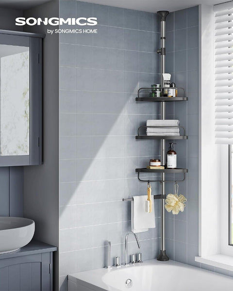 Rootz Shower Shelf Organizer - Bathroom Caddy - Storage Rack - Stainless Steel - Space Saving - Easy Installation - 24cm x 34cm x (95-300)cm