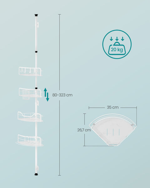 Rootz Adjustable Shower Shelf - Bathroom Organizer - Storage Rack - Space-Saving Design - 26.7 x 35 x (80-323) cm