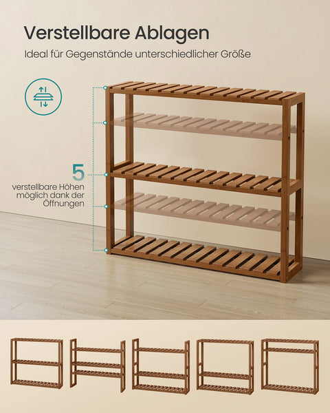 Rootz Bathroom Shelf - Bamboo Storage Unit - Adjustable Shelves - Space Saving - 15 x 60 x 54 cm - Coffee Brown