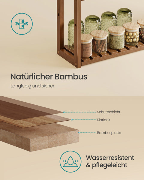 Rootz Bathroom Shelf - Bamboo Storage Unit - Adjustable Shelves - Space Saving - 15 x 60 x 54 cm - Coffee Brown