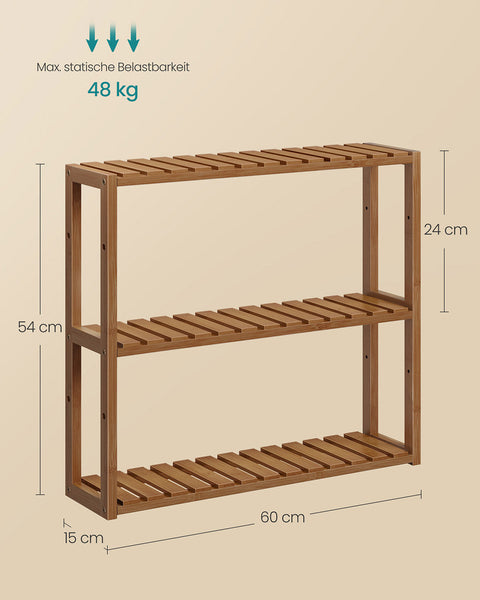 Rootz Bathroom Shelf - Bamboo Storage Unit - Adjustable Shelves - Space Saving - 15 x 60 x 54 cm - Coffee Brown
