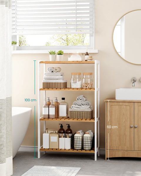 Rootz Bamboo Bathroom Shelf - Storage Organizer - Space Saver - Eco-Friendly Bamboo - 26 x 60 x 100 cm White/Natural