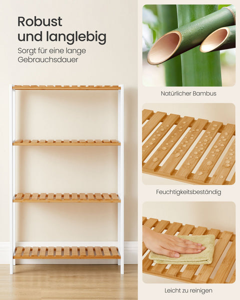 Rootz Bamboo Bathroom Shelf - Storage Organizer - Space Saver - Eco-Friendly Bamboo - 26 x 60 x 100 cm White/Natural