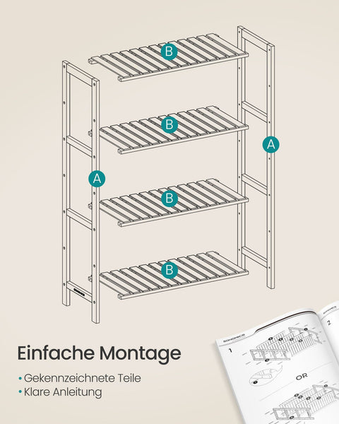 Rootz Bamboo Bathroom Shelf - Storage Organizer - Space Saver - Eco-Friendly Bamboo - 26 x 60 x 100 cm White/Natural