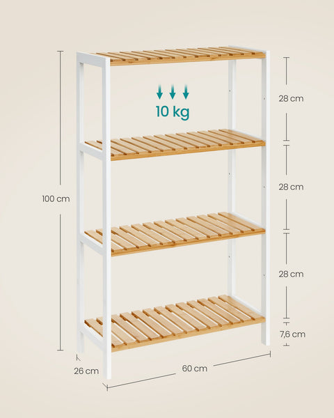 Rootz Bamboo Bathroom Shelf - Storage Organizer - Space Saver - Eco-Friendly Bamboo - 26 x 60 x 100 cm White/Natural