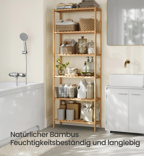 Rootz Bamboo Shelf Unit - Brown - 6 Tier Storage - Eco-Friendly - 26 x 60 x 160.9 cm