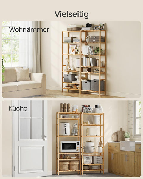 Rootz Bamboo Shelf Unit - Brown - 6 Tier Storage - Eco-Friendly - 26 x 60 x 160.9 cm