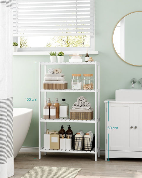 Rootz Bamboo Bathroom Shelf - Storage Unit - Organizer - Space-Saving - 26 x 60 x 100 cm - White