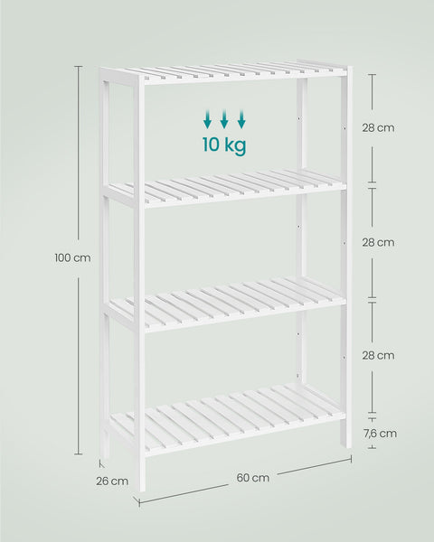Rootz Bamboo Bathroom Shelf - Storage Unit - Organizer - Space-Saving - 26 x 60 x 100 cm - White