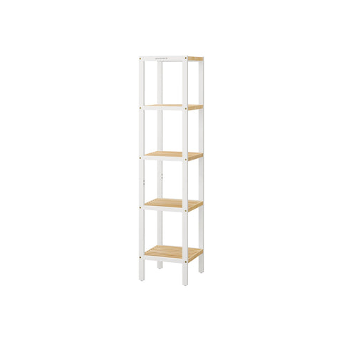 Rootz 5 Level Bathroom Shelf - Storage Rack - Organizing Stand - Space-Saving - White, Brown - 33 x 33 x 146 cm