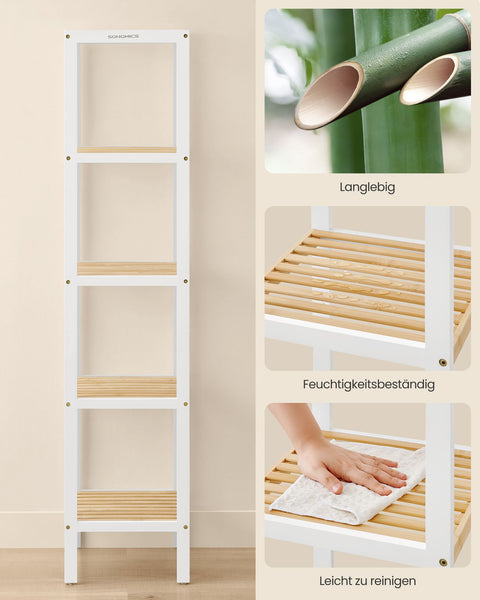 Rootz 5 Level Bathroom Shelf - Storage Rack - Organizing Stand - Space-Saving - White, Brown - 33 x 33 x 146 cm