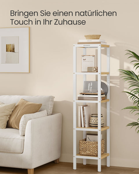 Rootz 5 Level Bathroom Shelf - Storage Rack - Organizing Stand - Space-Saving - White, Brown - 33 x 33 x 146 cm