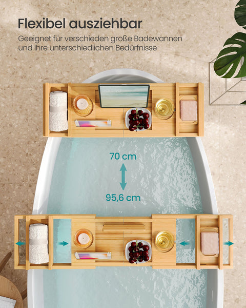 Rootz Bamboo Shower Shelf - Adjustable Height Organizer - Bath Tray - Eco-Friendly - 23cm x 95.6cm x 4.2cm