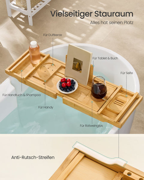 Rootz Bamboo Shower Shelf - Adjustable Height Organizer - Bath Tray - Eco-Friendly - 23cm x 95.6cm x 4.2cm