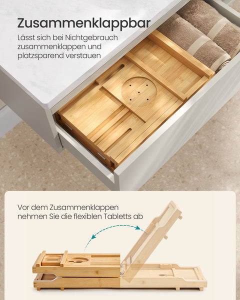 Rootz Bamboo Shower Shelf - Adjustable Height Organizer - Bath Tray - Eco-Friendly - 23cm x 95.6cm x 4.2cm