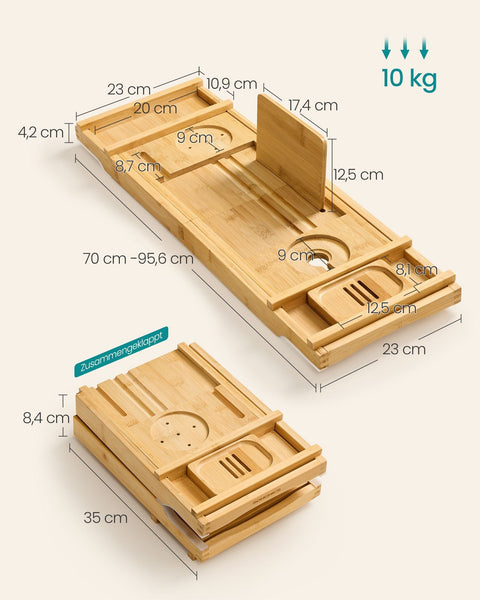 Rootz Bamboo Shower Shelf - Adjustable Height Organizer - Bath Tray - Eco-Friendly - 23cm x 95.6cm x 4.2cm