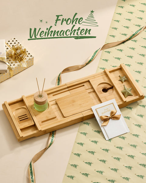 Rootz Bamboo Shower Shelf - Adjustable Height Organizer - Bath Tray - Eco-Friendly - 23cm x 95.6cm x 4.2cm