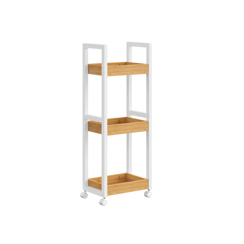 Rootz Bathroom Shelf - Narrow Storage Rack - Space-Saving Organizer - 3 Levels - MDF & Bamboo - 20 x 30 x 80 cm