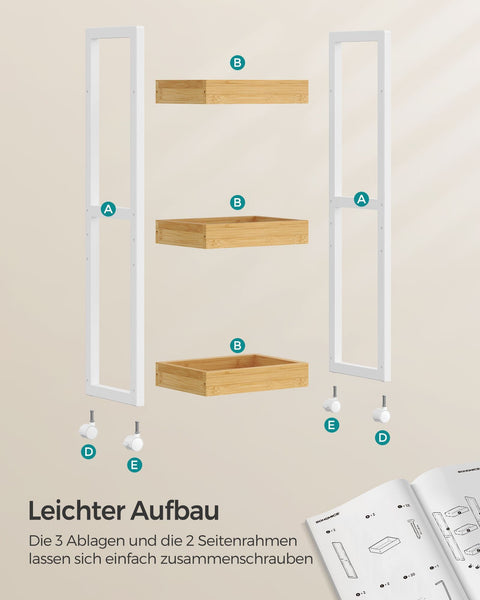 Rootz Bathroom Shelf - Narrow Storage Rack - Space-Saving Organizer - 3 Levels - MDF & Bamboo - 20 x 30 x 80 cm