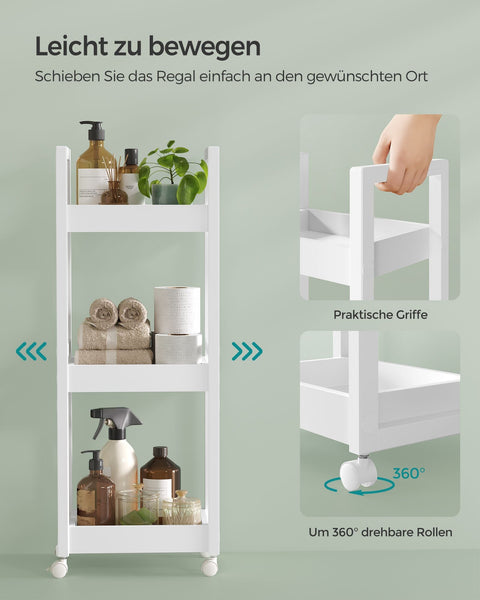 Rootz White Storage Cart - Rolling Cart - Utility Cart - MDF and Bamboo - Lightweight - Spacious - Easy Assembly - 20cm x 30cm x 80cm