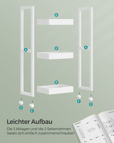 Rootz White Storage Cart - Rolling Cart - Utility Cart - MDF and Bamboo - Lightweight - Spacious - Easy Assembly - 20cm x 30cm x 80cm