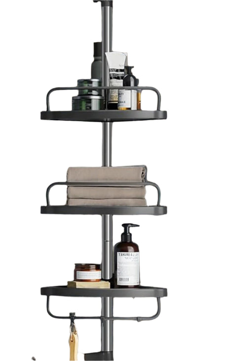 Rootz Shower Shelf - Height Adjustable Shelf - Corner Bathroom Organizer - Rust-Resistant - 95-300cm x 7cm - Silver-Black