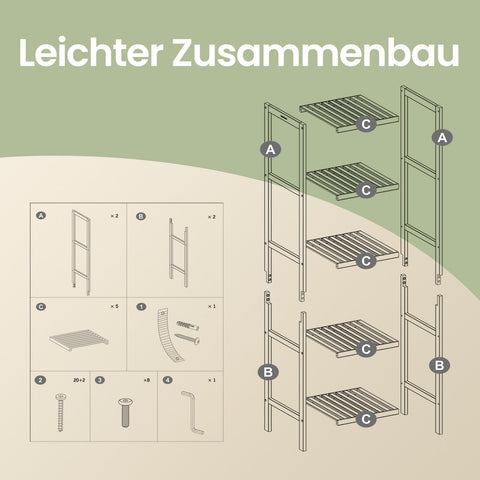 Rootz 5 Level Bathroom Shelf - Narrow Shelf - Multifunctional Storage Shelf - Bamboo Durability - 33cm x 33cm x 146cm - Cloud White