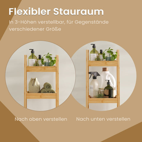 Rootz Bathroom Shelf - Niche Shelf - Bamboo Organizer - Space-Saving Storage - 20 x 30 x 80 cm