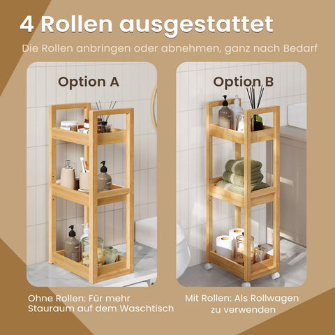 Rootz Bathroom Shelf - Niche Shelf - Bamboo Organizer - Space-Saving Storage - 20 x 30 x 80 cm